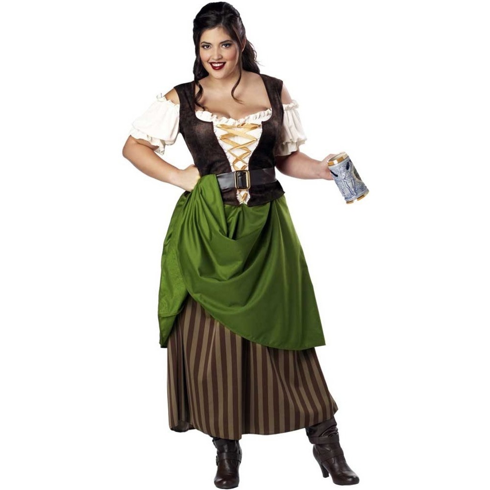 California Costumes Renaissance Tavern Maiden Dress Plus 2X Brown Green Pirate